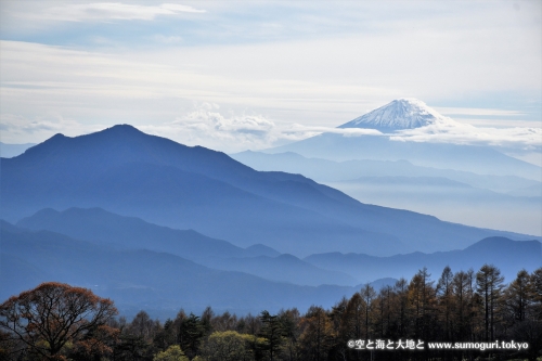 牧場からの山並みと富士